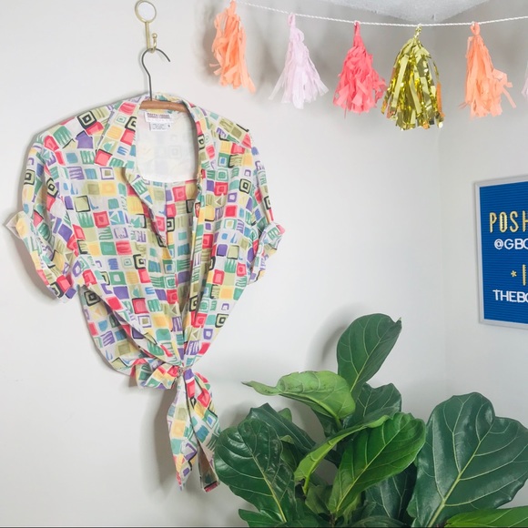 Vintage Tops - Vintage Retro 90’s Color Block Button Up Popover